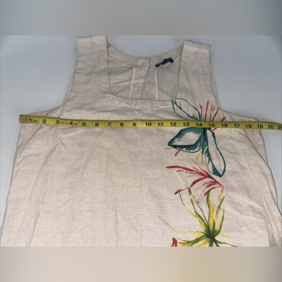 FOR CYNTHIA Women’s Sz M Striped Linen Blend Sleeveless Floral Beige Dress - Picture 10 of 10